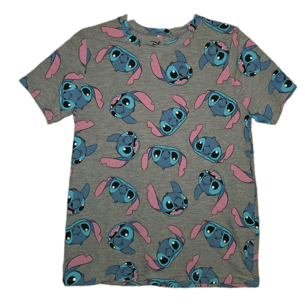 NWT DISNEY Womens T-shirt Size Large Lilo & Stitch Heads All Over Print Tee